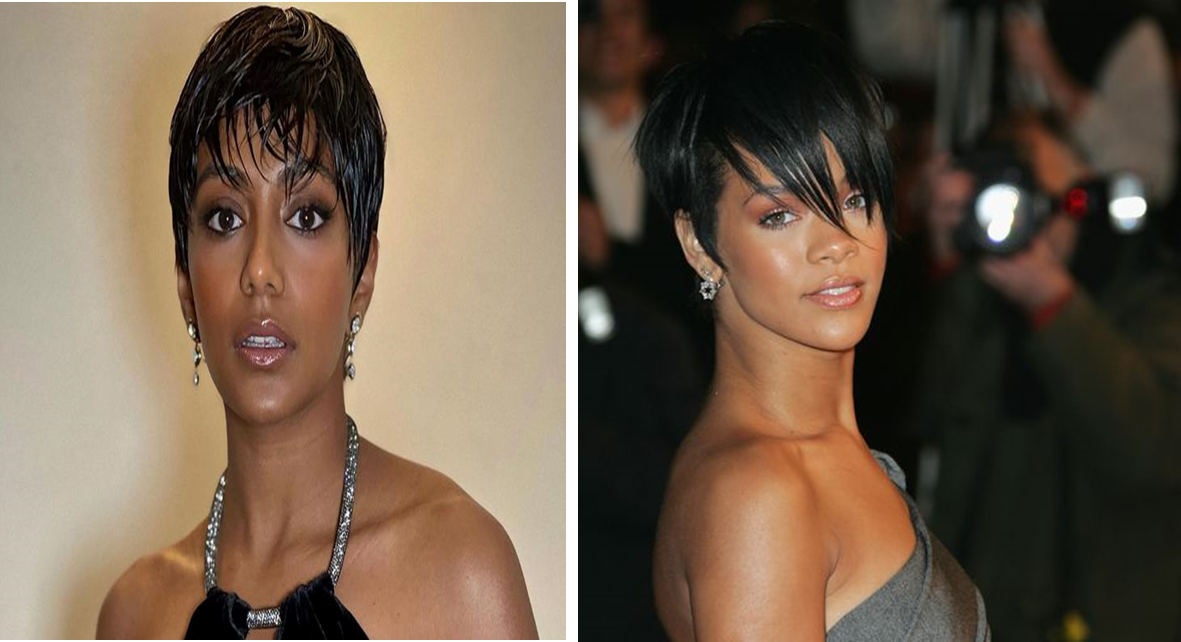 Charithra Chandran and Rihanna in Pixie Cut Hairstyles