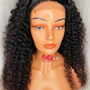 Low grade human hair T-frontal curly wig
