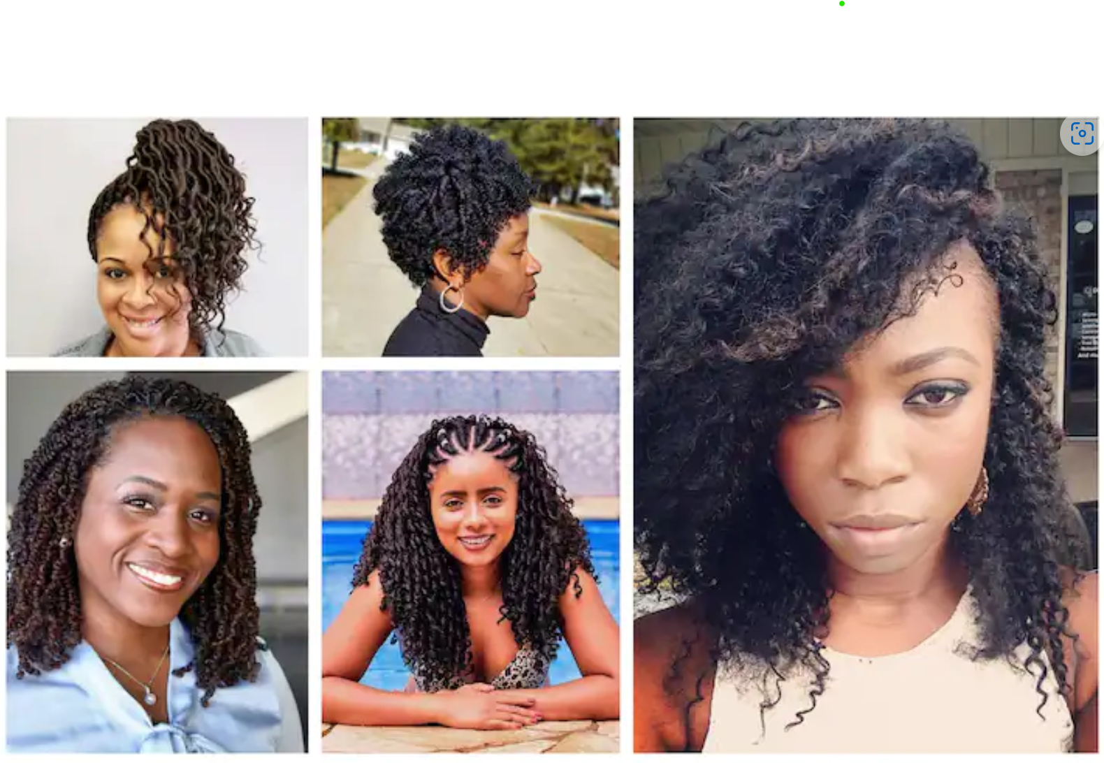 Bohemian crochet (R), short crochet (top middle), Crochet braided goddess updo (top left), Kinky twist on crochet hair (bottom left), Cornrows and crotchet Courtesy of tuko website