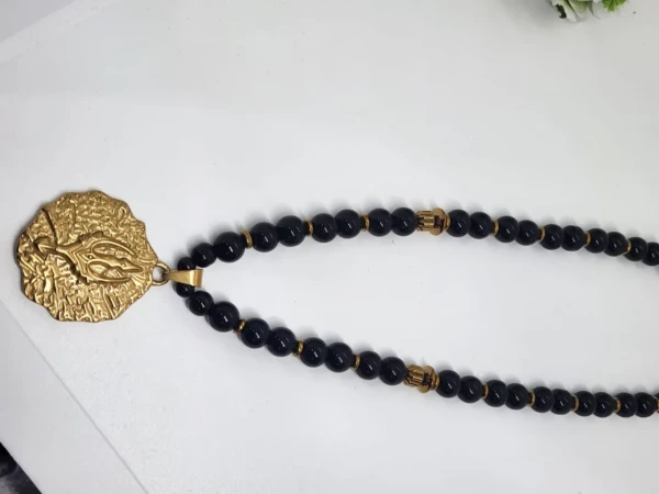 black beaded necklace with Gold Pendant_2